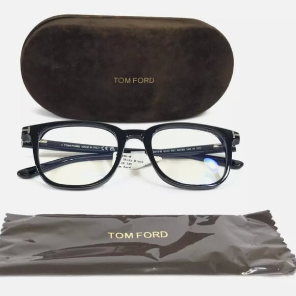 Tom Ford Black Square Full Rim Eyeglasses Blue Light